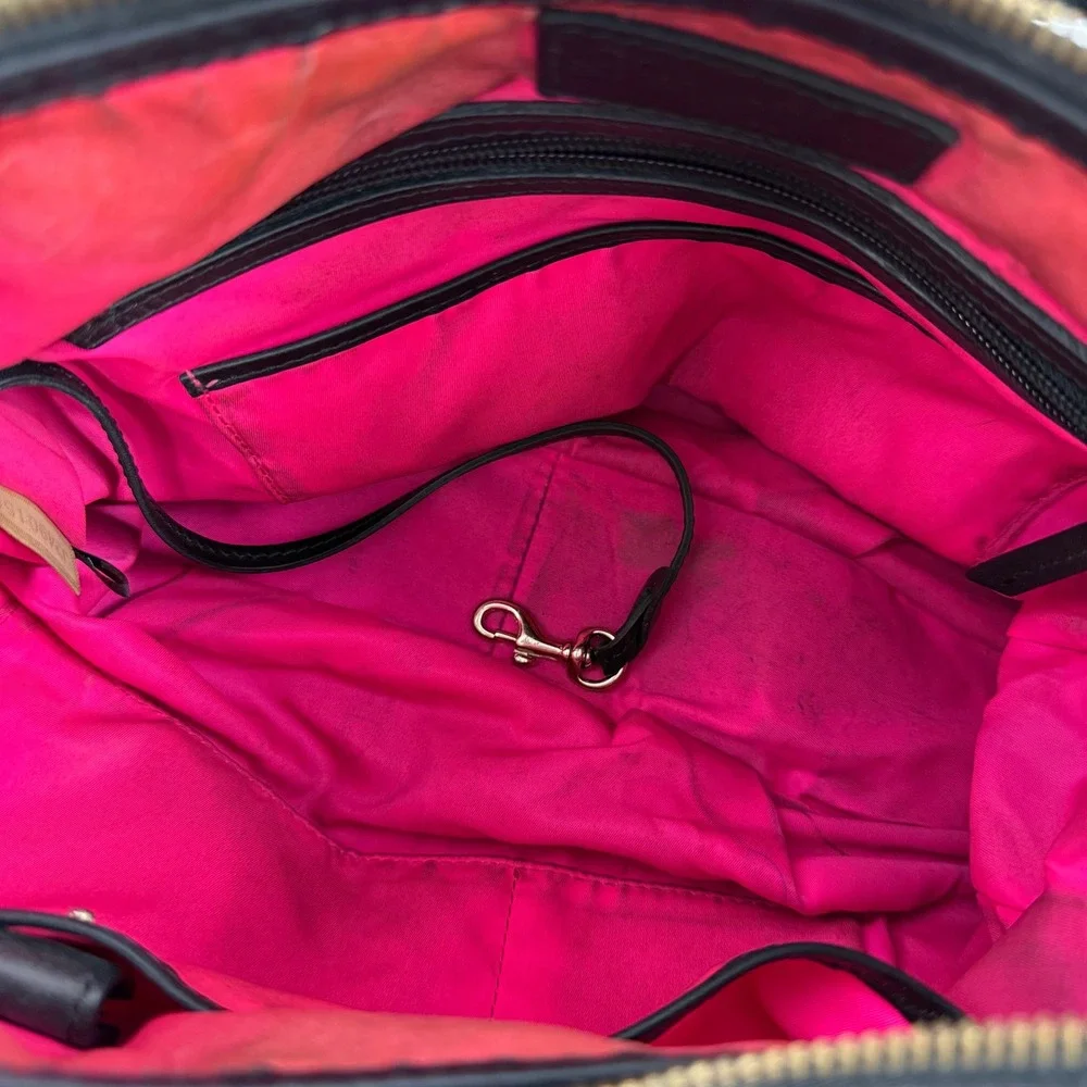 DOONEY & BOURKE Black Nylon Hobo Shoulder Bag Leather trim pink lining READ‎